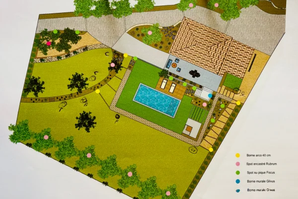 Plan de masse avec piscine réalisé pour un projet d’aménagement paysager à Marseille